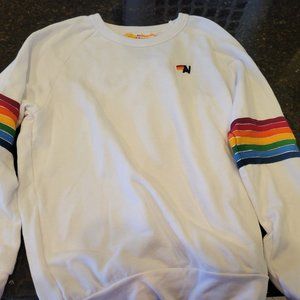 Aviator Nation- White Crewneck Sweatshirt with 7 stripe arms